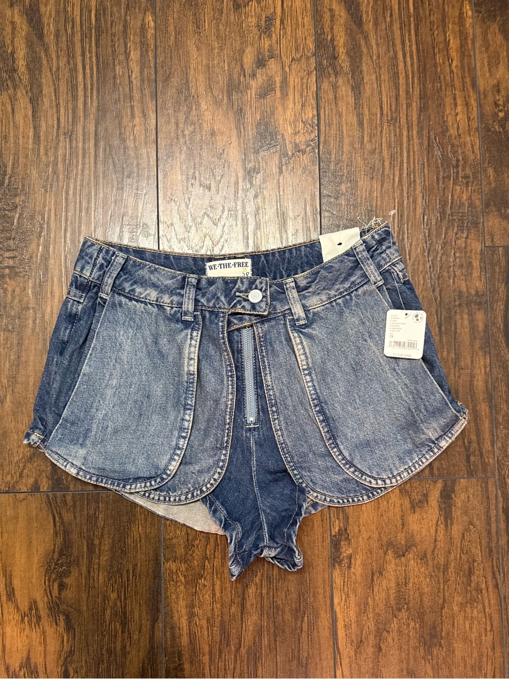 Free People Denim High-Waist Scallop Hem Shorts - Blue